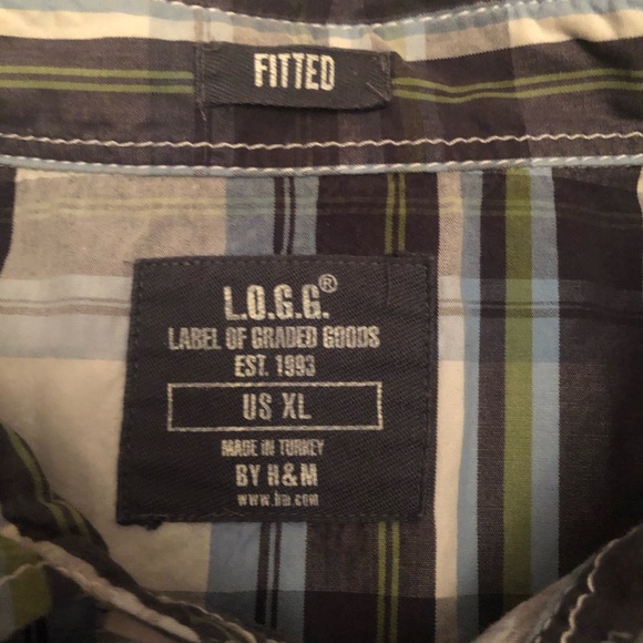 H&M L.O.G.G. Fitted Plaid Long Sleeve Button Down Shirt blue green white size XL - Picture 5 of 6